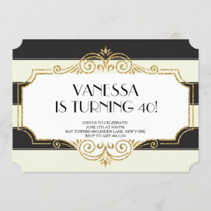 Convites Gatsby Dourado Black Glitter Invances de Aniversár