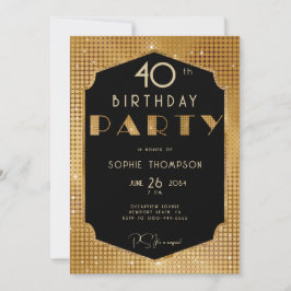 Convites Gatsby Dourado Glitter Black aniversário de 40 ano