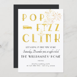 Convites Gatsby Pop Fizz Clink Art Deco New Years Eve Party