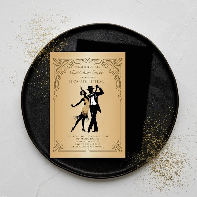 Convites Gatsby Roaring 1920 Deco Dourado Flapper Birthday (gatsby party invitation roaring 1920s art deco gold flapper frame elegant classy business corporate )