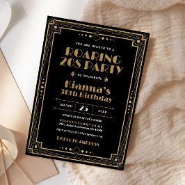 Convites Gatsby Roaring 20s Art Deco Birthday Black