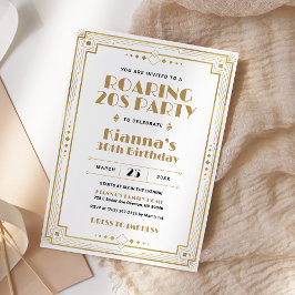 Convites Gatsby Roaring 20s Art Deco Birthday White Dourado
