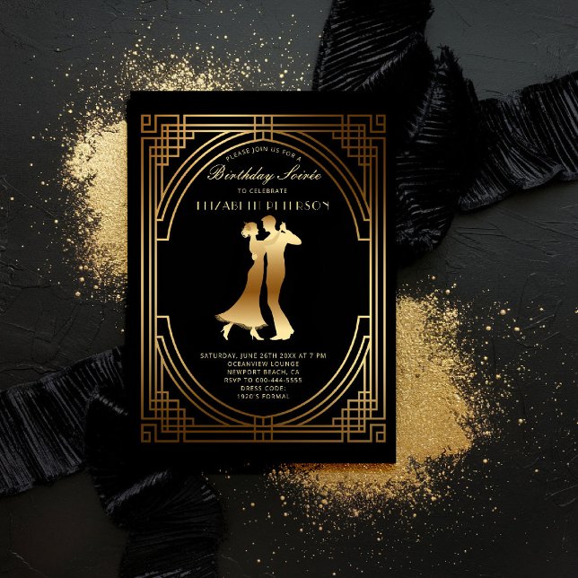 Convites Gatsby Roaring Twenties Art Deco Flapper Birthday (gatsby party invitation roaring twenties 1920s art deco nouveau frame gold business corporate event)