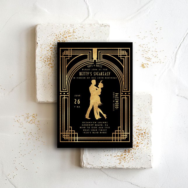 Convites Gatsby Speakeasy Nouveau Flapper Dance Birthday (gatsby party invitation speakeasy roaring 1920 twenties nouveau deco prohibition flapper dance gold )