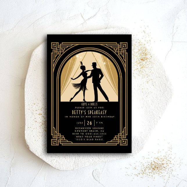 Convites Gatsby Speakeasy Nouveau Flapper Deco Birthday (gatsby party invitation speakeasy roaring 1920 twenties nouveau deco flapper dance gold)
