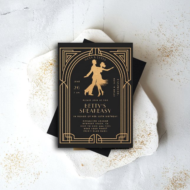 Convites Gatsby Speakeasy Roaring 20 Flapper Dance Birthday (gatsby party invitation speakeasy roaring 1920 twenties nouveau deco prohibition flapper dance)