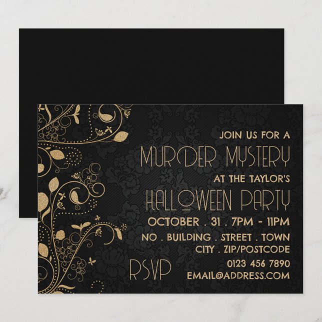 Convites Gatsby Style, Festa de Halloween Misteriosa de Ass (Frente/Verso)