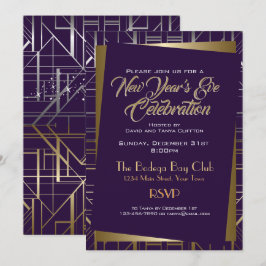 Convites Gatsby Style NYE Dourado e Azul da Meia-Noite