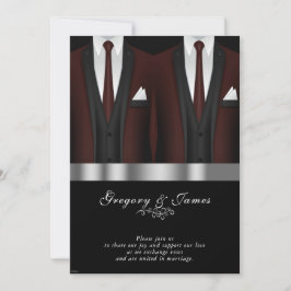 Convites Gay Burgundy Tuxedo Silver Black