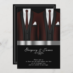 Convites Gay Burgundy Tuxedo Silver Black