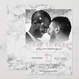 Convites Gay casamento com fotos de mármore branco moderno