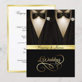 Convites Gay Casamento Tuxedos Rosas Brancas Folha de Ouro