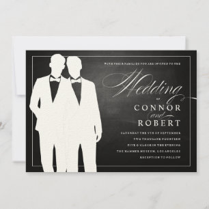 Convites Gay Chalkboard Weding Two Grooms Silhouettes