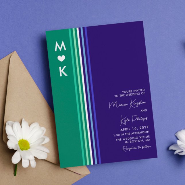 Convites Gay do Monograma Romântico Stripes Casamento (Criador carregado)