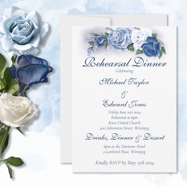 Convites Gay Grooms Regency Rosas azuis (Criador carregado)