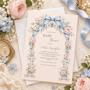 Convites Gazebo Floral Vintage Rosa Elegante Chã de Bebê