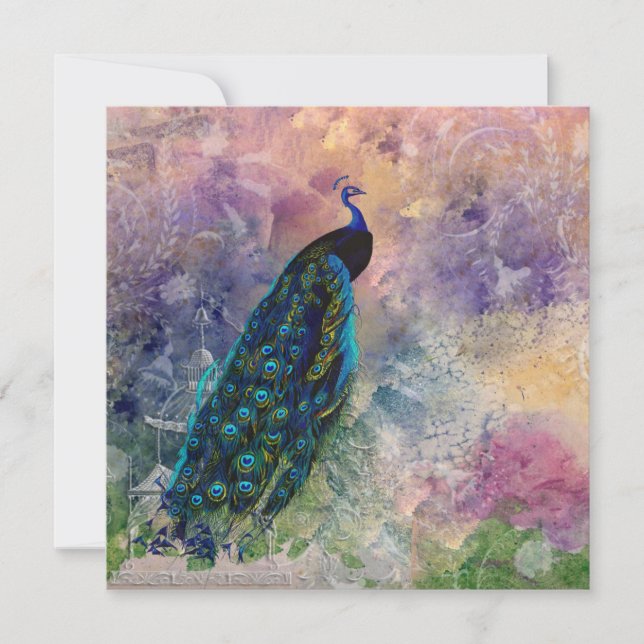 Convites Gazebo Peacock Romântico e Aquarela (Frente)