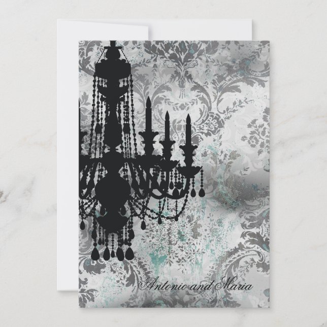 Convites GC| Cinza Jolie Chandelier Damask (Frente)