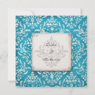 Convites GC Erika Vintage Damask Turquoise Ouro Metalli