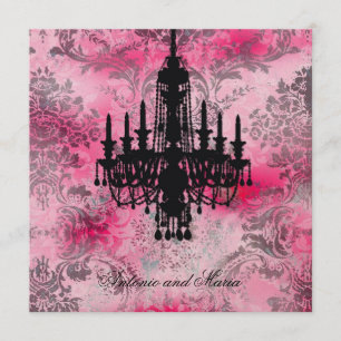 Convites GC  Jolie Black Chandelier Pink Cinza Damask