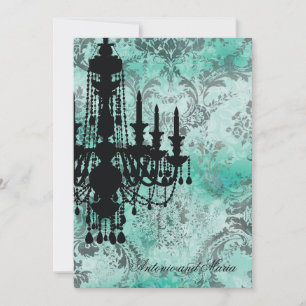 Convites GC Jolie Chandelier Turquoise Cinza Damask
