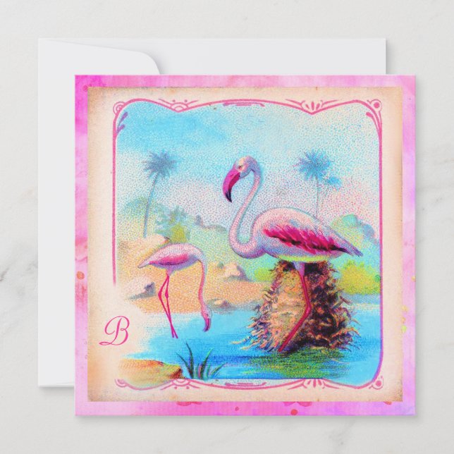 Convites GC Vintage Flamingos Dourados Rosa (Frente)