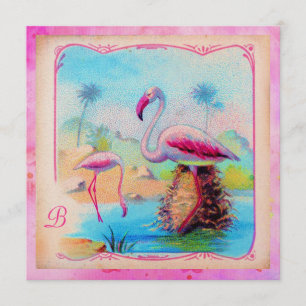 Convites GC Vintage Flamingos Dourados Rosa