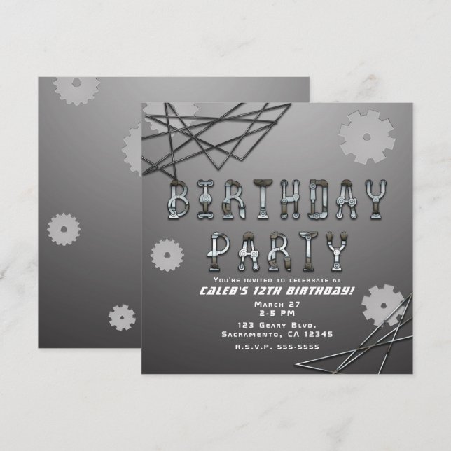 Convites Gears Robot Futurística Legal Festa de aniversário (Frente/Verso)