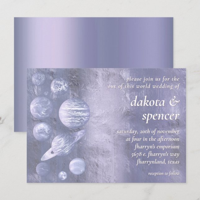 Convites Geek Chic Wedding | Sistema Solar com Lavanda poei (Frente/Verso)