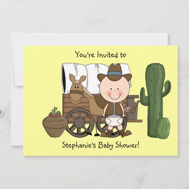 Convites Gelado de Bebê e Pônei Cavalo Personalizado Oeste (Frente)