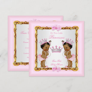 Convites Gêmeas Étnicas Princesa Churrasco de Bebê Dourado 