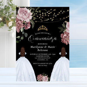 Convites Gêmeas Florais Princesa Rosa Empoeirado Quinceañer