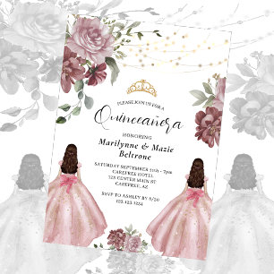 Convites Gêmeas Florais Princesa Rosa Empoeirado Quinceañer