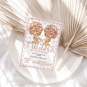 Convites Gêmeas Garotas Urrem Chá de fraldas de Balão Rosa