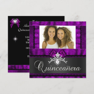 Convites Gêmeas Meninas Roxo Quinceanera 15º Aniversário