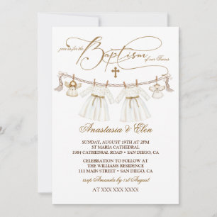Convites Gêmeas Vintage Boho Batismo