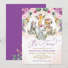 Convites Gêmeos Animais Safari Selva Chá de fraldas de Garo