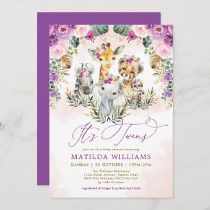 Convites Gêmeos Animais Safari Selva Chá de fraldas de Garo