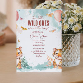 Convites Gêmeos Bebê Cortado Dois tigres Chá de fraldas