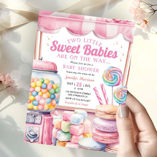 Convites Gêmeos Candyland Chuvinha de Bebê Rosa Meninas Doc