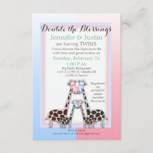 Convites Gêmeos Chá de fraldas Bebê Girafas Azul e Rosa (Je