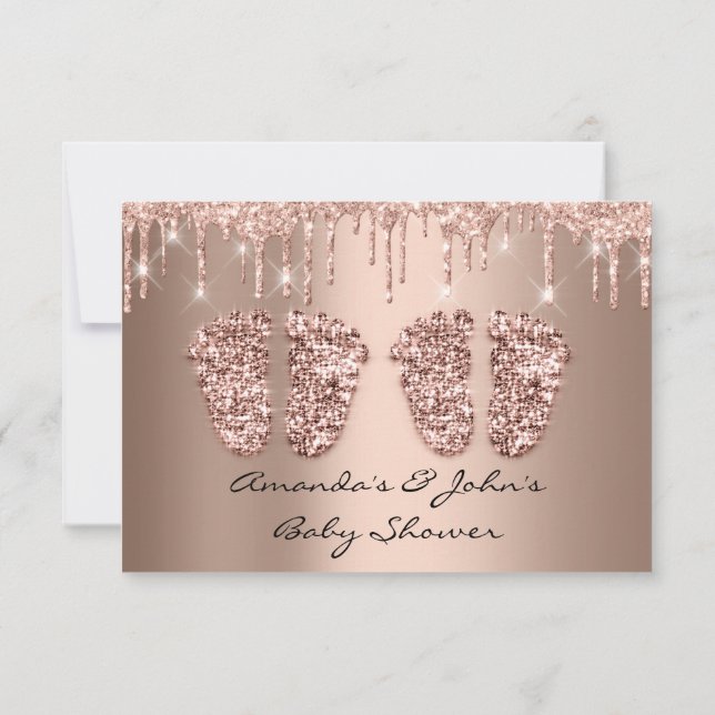 Convites Gêmeos Chá de fraldas Brilhante Rosa Glitter Glitt (Verso)