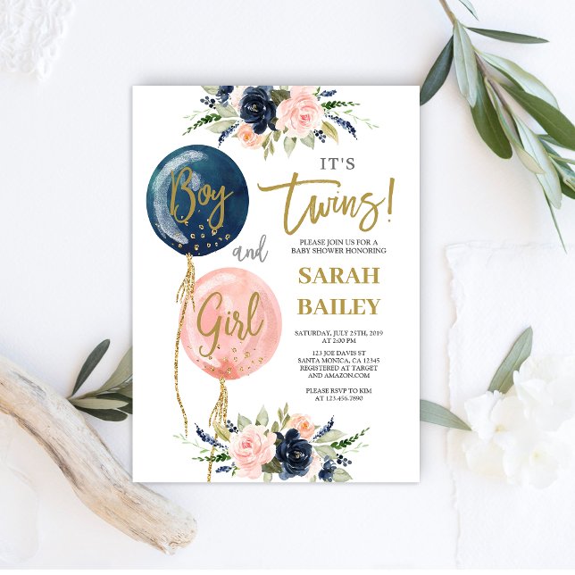 Convites Gêmeos, Chá de fraldas de Convidar Menino e Rapari (Criador carregado)