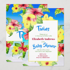 Convites Gêmeos Chá de fraldas Floral Tropical Flor Beach