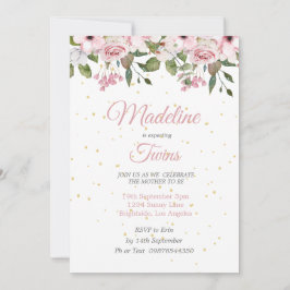 Convites Gêmeos, Chá de fraldas, Leão Cor-de-Rosa, Dourado