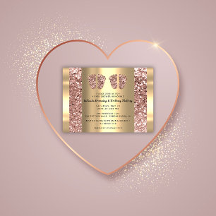 Convites Gêmeos Chá de fraldas Rosa Glitter Garota Dourad