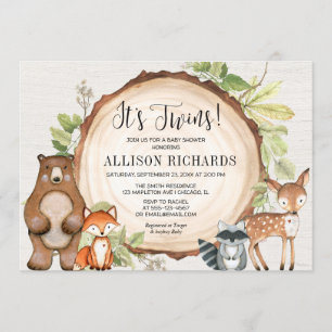 Convites Gêmeos chá de fraldas rústico de áreas florest