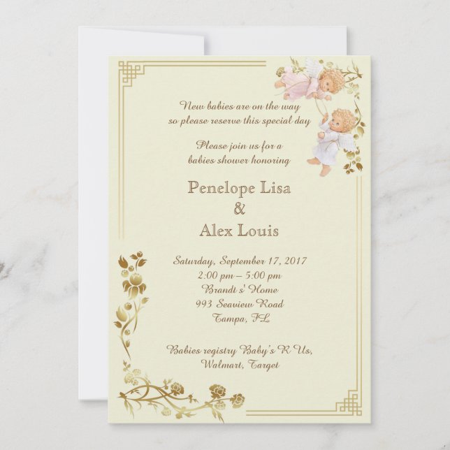 Convites gêmeos Chás de fraldas (Frente)