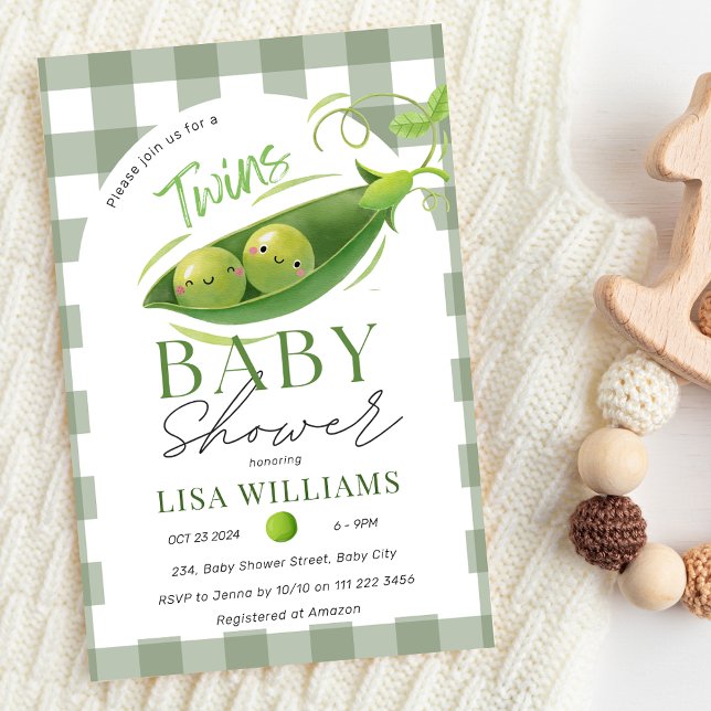 Convites Gêmeos Chás de fraldas em Pod Boys Neutros (Twins Baby Shower Peas in A Pod Boys Girls Neutral Invitation)