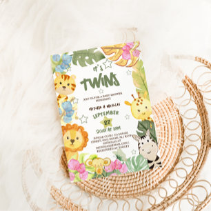 Convites Gêmeos Chuveiro de Bebê Safari Boho Animais